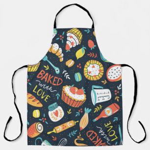 Bakery retro seamless pattern with dots and floral apron