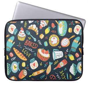 Bakery retro seamless pattern with dots and floral laptop sleeve