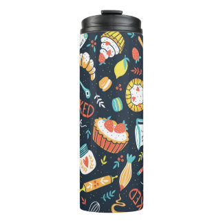 Bakery retro seamless pattern with dots and floral thermal tumbler