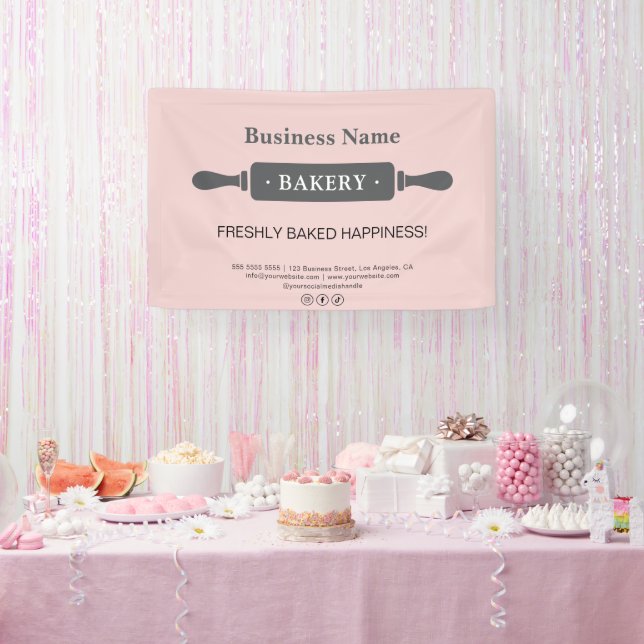 Bakery Rolling Pin Pink Business Banner (Party)