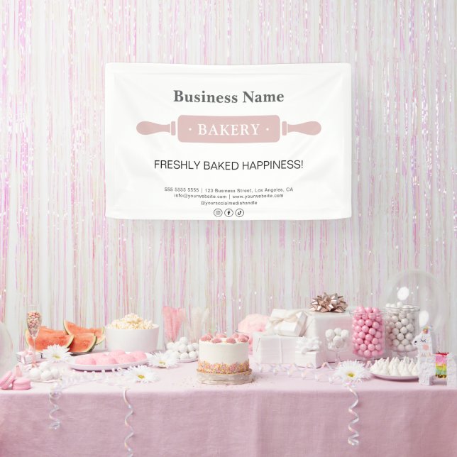 Bakery Rolling Pin White and Pink Business Banner (Party)