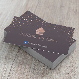 Bakery Rose Gold Cupcake Modern Confetti Purple Business Card