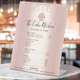 Bakery Rose Gold Glitter Drips Menu Price List Pedestal Sign