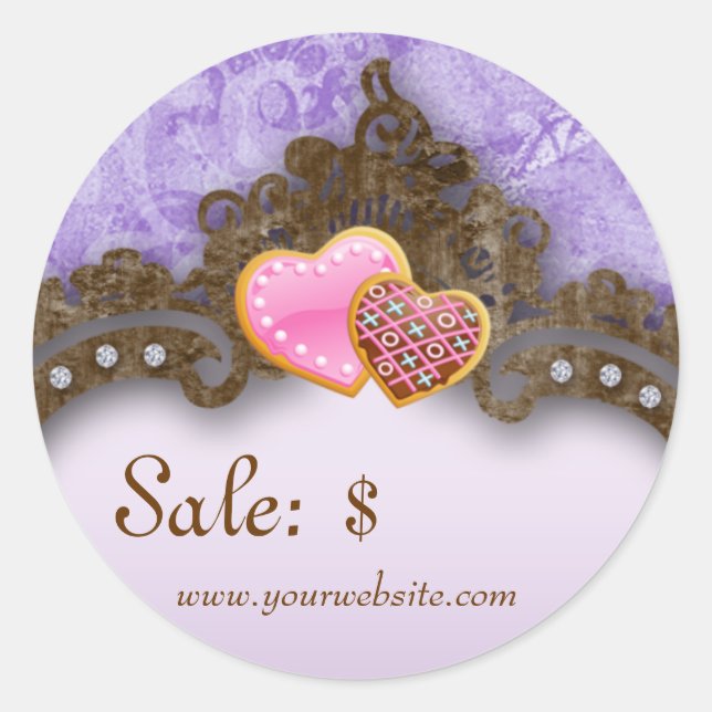 Bakery Sale Price Tag Vintage Damask Purple Cookie (Front)