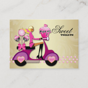 Bakery Scooter Girl Pink Gold Cake Pops Zebra Business Card