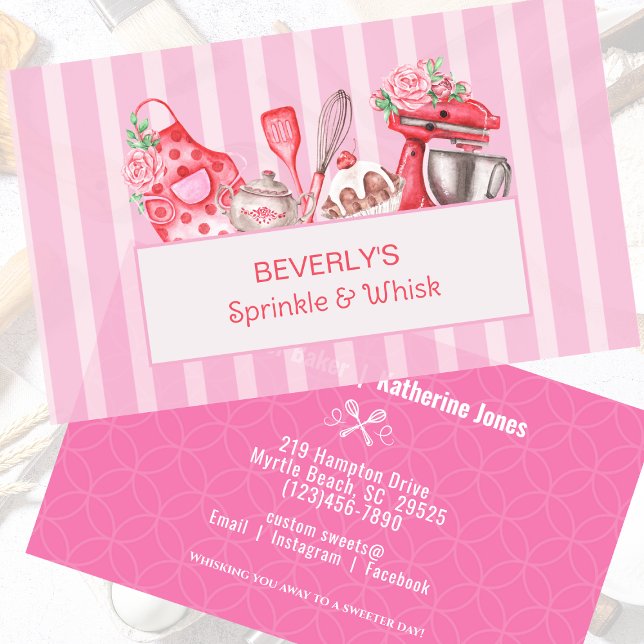 Bakery Shop Pastry Pink White Business Cards (Creator Uploaded)