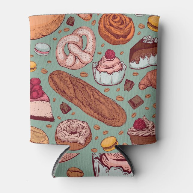 Bakery Sketch, Hand-Drawn Seamless Style. Can Cooler (Front)