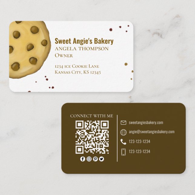 Bakery Social Media QR Code Professional Business Card (Front/Back)