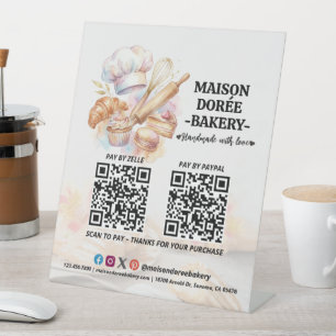 Bakery Store Pastry Cake Baker QR Code Pay Here Pedestal Sign