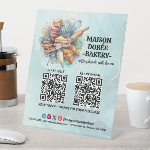 Bakery Store Pastry Cake Baker QR Code Pay Here Pedestal Sign