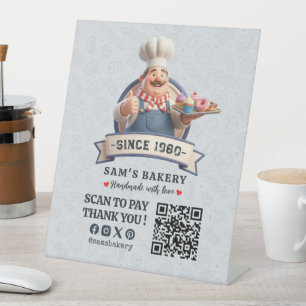 Bakery Store Pastry Cake Baker QR Code Pay Here Pedestal Sign