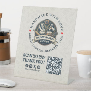 Bakery Store Pastry Cake Baker QR Code Pay Here Pedestal Sign