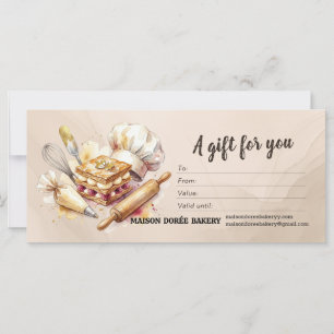 Bakery Store Pastry Chef Baker Gift Certificate