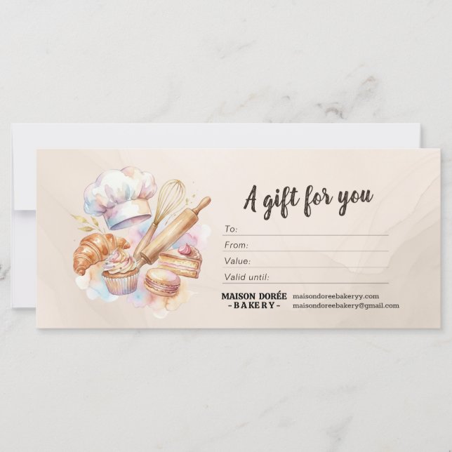 Bakery Store Pastry Chef Baker Gift Certificate (Front)
