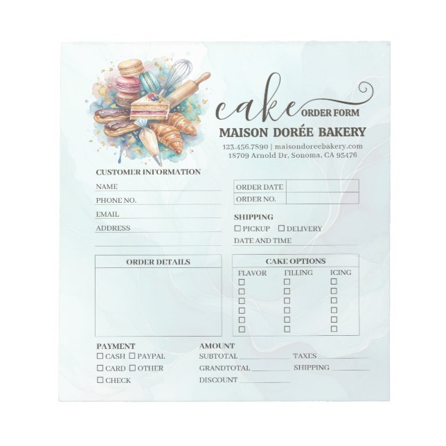 Bakery Store Pastry Chef Cake Baker Order Form Notepad (Front)