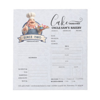 Bakery Store Pastry Chef Cake Baker Order Form Notepad