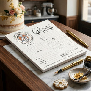 Bakery Store Pastry Chef Cake Baker Order Form Notepad