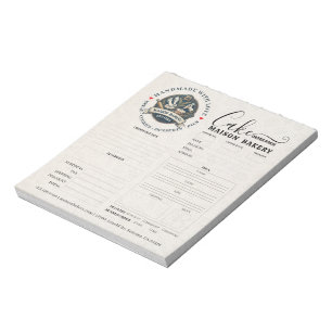 Bakery Store Pastry Chef Cake Baker Order Form Notepad