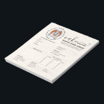 Bakery Store Pastry Chef Cake Baker Order Form Notepad<br><div class="desc">This vintage-style circular logo features a cheerful female pastry chef wearing a traditional white chef's hat and apron. She is framed by a warm orange circular backdrop and holds a wire whisk in one hand and a flaky croissant in the other, symbolizing her culinary expertise. Below her, a blank, elegant...</div>
