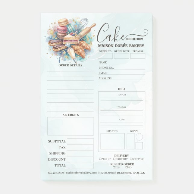 Bakery Store Pastry Chef Cake Baker Order Form Post-it Notes (Front)