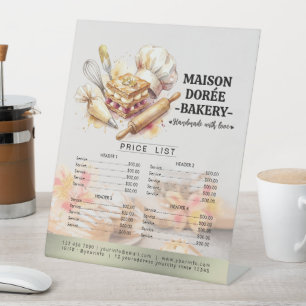 Bakery Store Pastry Chef Dessert Sweet Price List Pedestal Sign