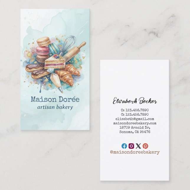 Bakery Store Pastry Chef Dessert Sweets Cake Baker Business Card (Front/Back)