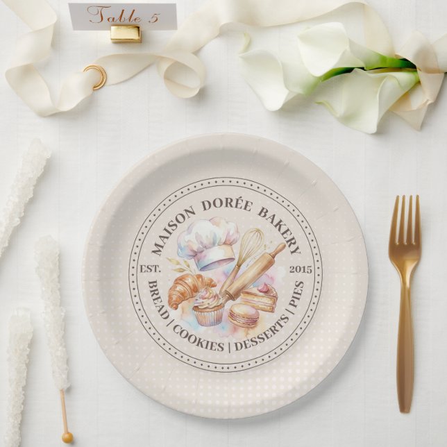 Bakery Store Pastry Chef Dessert Sweets Cake Baker Paper Plate (Wedding)