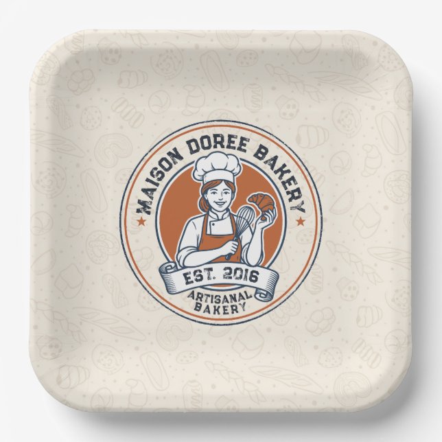 Bakery Store Pastry Chef Dessert Sweets Cake Baker Paper Plate (Front)
