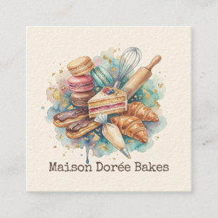 Bakery Store Pastry Chef Dessert Sweets Cake Baker Square Business Card