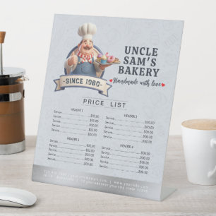 Bakery Store Pastry Chef Dessert Sweets Price List Pedestal Sign