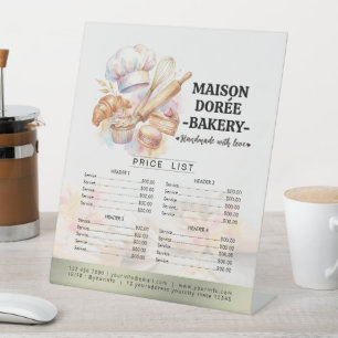 Bakery Store Pastry Chef Dessert Sweets Price List Pedestal Sign