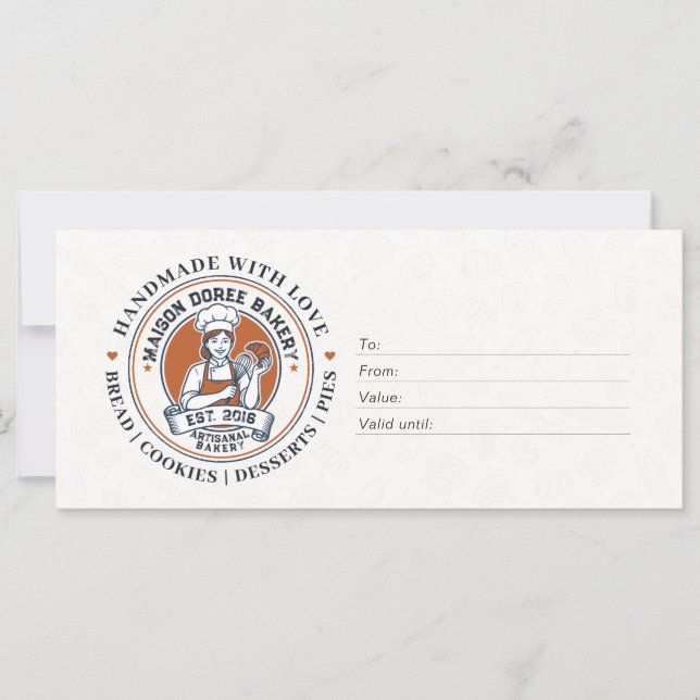 Bakery Store Pastry Chef Desserts Gift Certificate (Front)