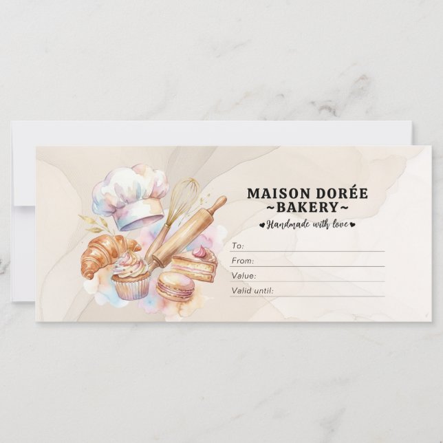 Bakery Store Pastry Chef Desserts Gift Certificate (Front)
