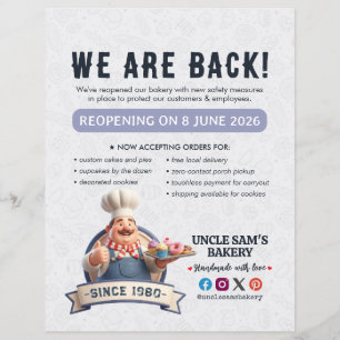 Bakery Store Pastry Chef Desserts Grand Reopening Flyer