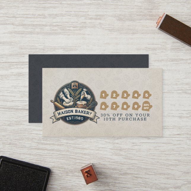 Bakery Store Pastry Chef Desserts Loyalty Punch Card (Front/Back In Situ)