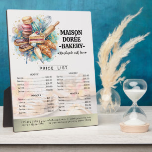Bakery Store Pastry Chef Desserts Menu Price List Plaque