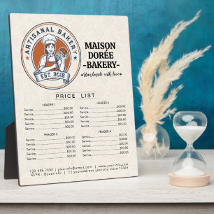 Bakery Store Pastry Chef Desserts Menu Price List Plaque