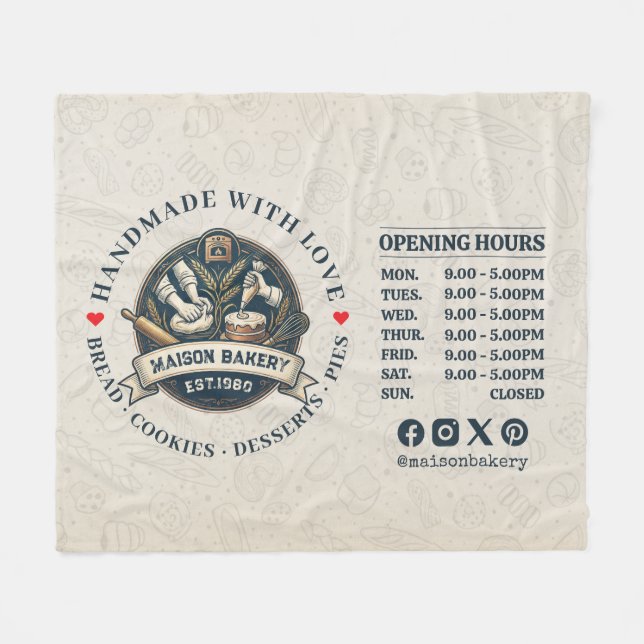 Bakery Store Pastry Chef Desserts Opening Hours Fleece Blanket (Front (Horizontal))