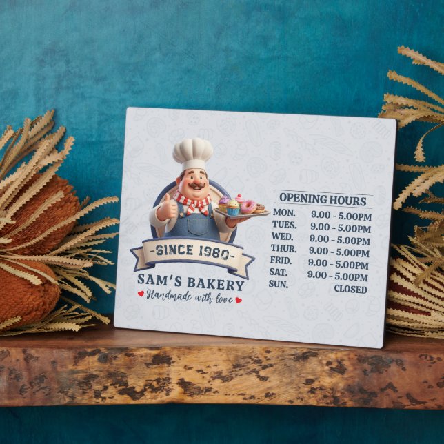 Bakery Store Pastry Chef Desserts Opening Hours Plaque (Side)