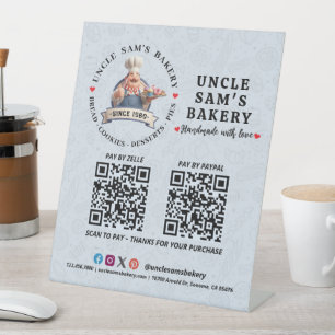 Bakery Store Pastry Chef Desserts QR Code Pay Here Pedestal Sign