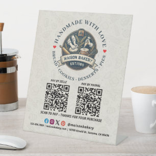 Bakery Store Pastry Chef Desserts QR Code Pay Here Pedestal Sign