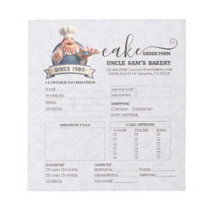 Bakery Store Pastry Chef Desserts Sweet Order Form Notepad