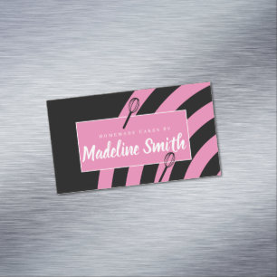 Bakery Stripes Whisk Homemade Cake Pink Black Magnetic Business Card