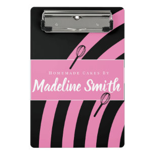 Bakery Stripes Whisk Homemade Cake Pink Black Mini Clipboard