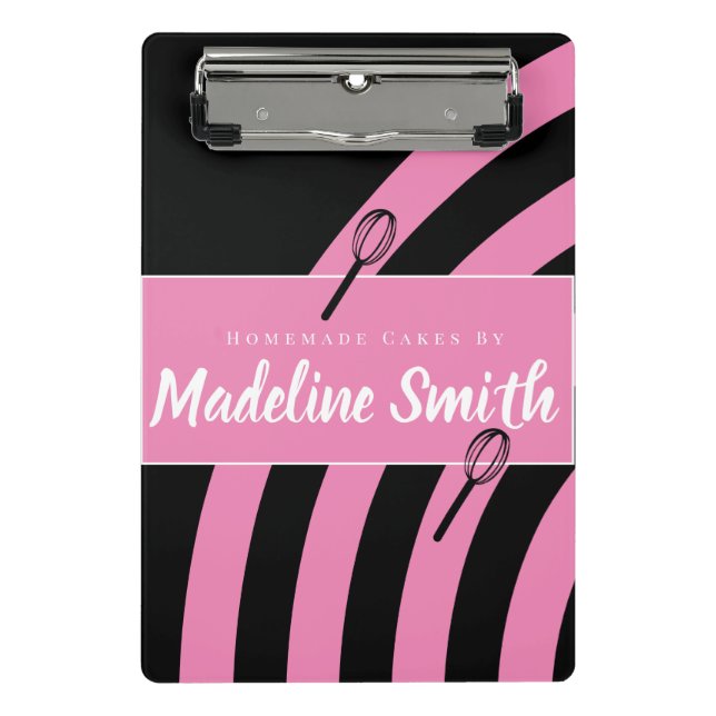 Bakery Stripes Whisk Homemade Cake Pink Black Mini Clipboard (Front)