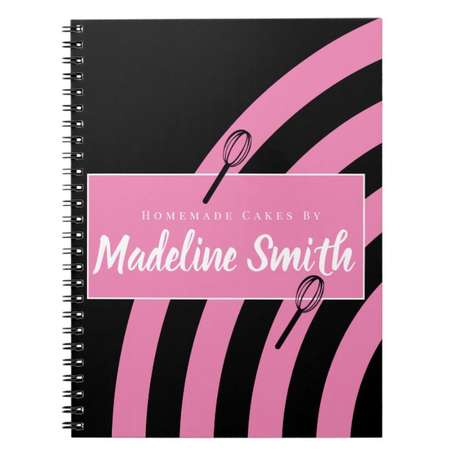 Bakery Stripes Whisk Homemade Cake Pink Black Notebook (Front)