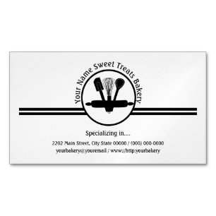 Bakery Sweet Treats Utensils Logo Custom Magnetic Business Card