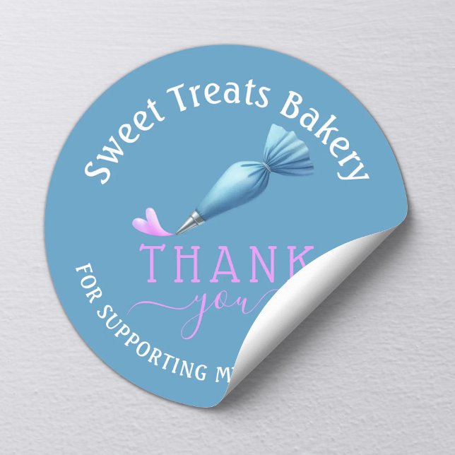 Bakery Thank You For Your Order Elegant Blue Classic Round Sticker (Creator Uploaded)