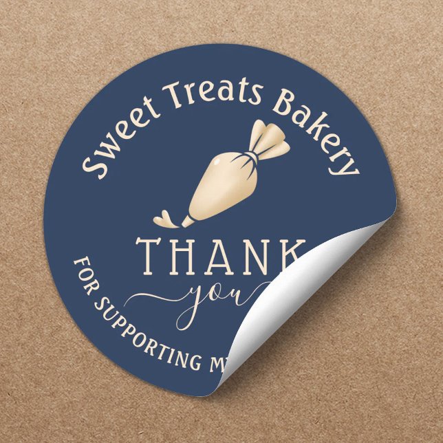 Bakery Thank You For Your Order Modern Navy & Gold Classic Round Sticker (Creator Uploaded)