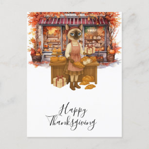 Bakery Thanksgiving Fall themed for Cat Lovers Ho Holiday Postcard